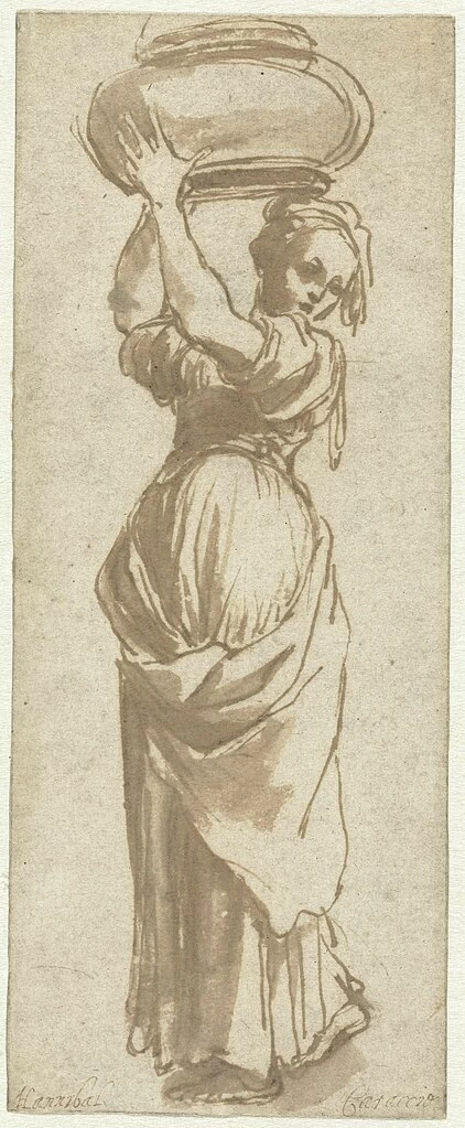 Donna con una ciotola sopra la testa - Rijksmuseum